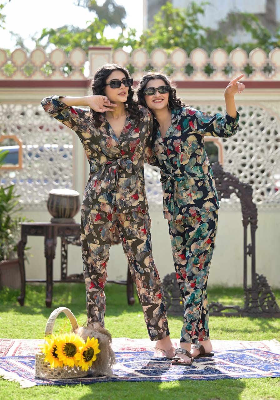 Etihad Olive Floral Co-ord Set