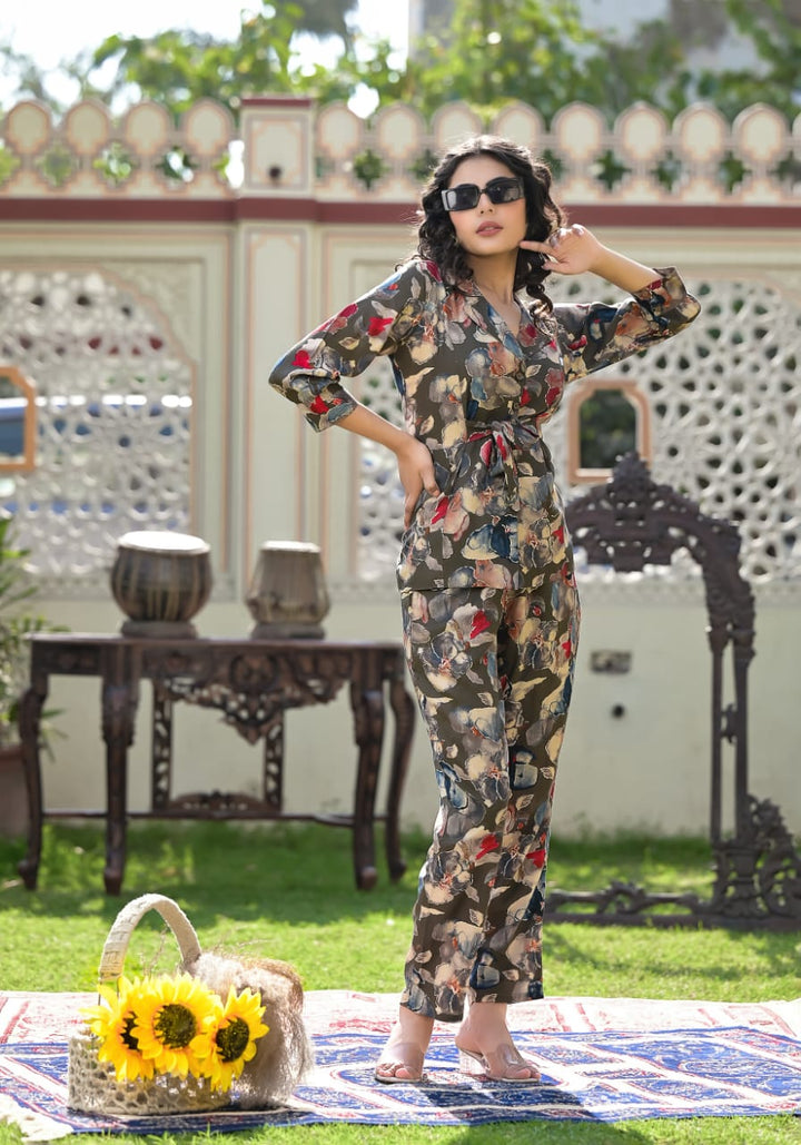 Etihad Olive Floral Co-ord Set