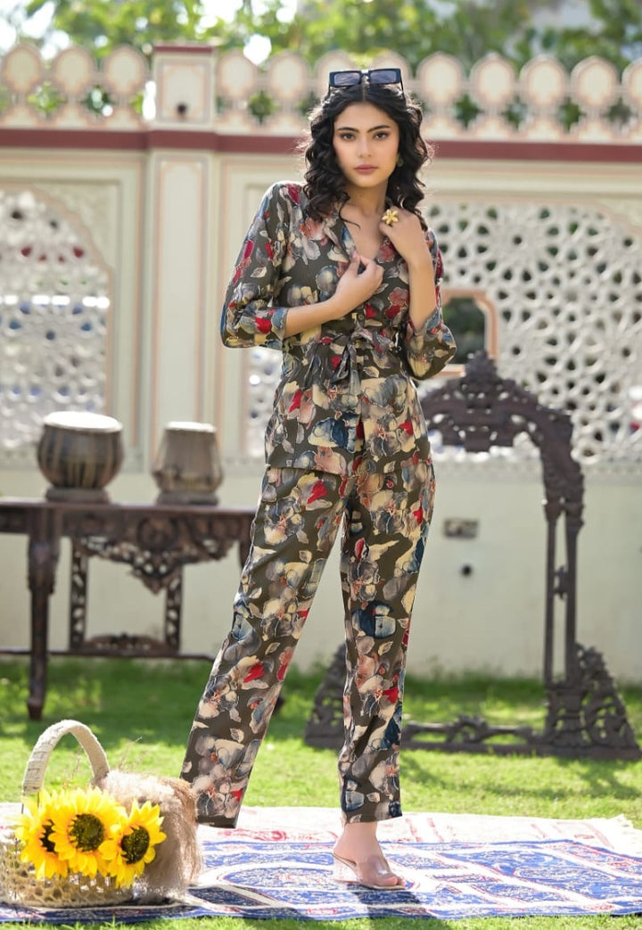 Etihad Olive Floral Co-ord Set